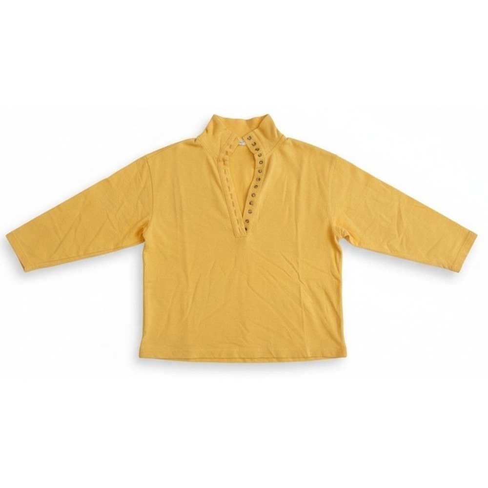 Checkmate Yellow 100% Cotton Multi Button Henley Long Sleeve Top, Woman's Small